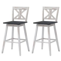 Set of 2 White Wood 29-in Modern Kitchen Dining Farmhouse Swivel Seat Barstools - £225.78 GBP