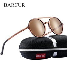BARCUR Vintage Aluminum Magnesium Sun glass Men Polarized Sunglasses Round - $28.23