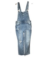 Pink Lily Distressed Jean Denim Overalls Straight Leg Raw Hem Stretch Ju... - $37.63 CAD