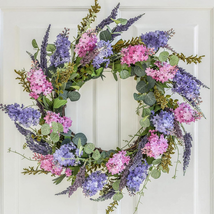 Spring Wreath for Front Door with Lavender and Lilac Flower, Natural Twig Base, - £38.44 GBP