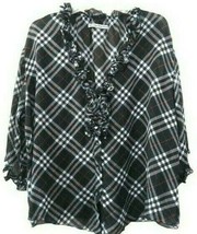 Signature by Larry Levine Black, Red &amp; White Plaid - Ruffles at neckline Size L - £16.55 GBP