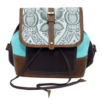 Turquoise Floral Printed Canvas Leather Travel  Backpack Laptop Bag 17RT01 - $39.59