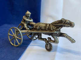 Vtg Aluminum Race Horse w/ Jockey &amp; Cart Sulky Figure Statuette Display Toy - $29.65