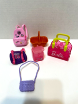 Mixed Lot of 6 Barbie Bags Backpacks Shopping Basket Purse Plastic Cloth - $13.59
