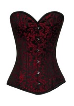 Red Black Brocade Gothic Steampunk Bustiers Burlesque LONG Overbust Corset  - £65.67 GBP