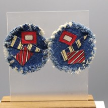 Vintage Handmade Denim Patchwork Earrings, Unique Gift, Fun Round Stud Post Upcy - £20.11 GBP