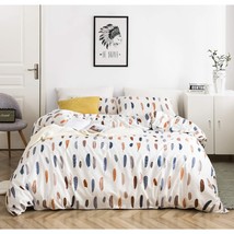 Colorful Feather Duvet Cover Queen 100% Cotton Animal Patterned Duvet Cover 3 Pc - £67.30 GBP