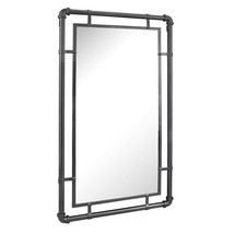 Rectangular Industrial Black Metal Pipe Hanging Wall Mirror, 29.1" X 16.7" - £73.90 GBP