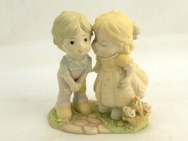 Porcelain Bisque Figurine, Girl Kissing Boy on Cheek, Vintage Home Decor... - $14.65