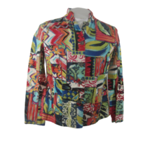 Chico&#39;s Women Jacket sz 1 colorful vtg high collar Nehru fitted cotton a... - £19.77 GBP