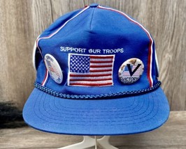 Vintage Support Our Troops Hat Cap Snapback USA Flag W/ Button Pins - £15.75 GBP