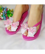 Girls Pink Fancy Flip Flops Dressy Flat Sandals Pool Beach Shoes  - $17.00