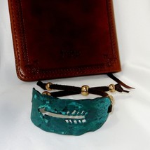 Native American Southwestern Feather Arrow Metal Leather Cuff Cinch Bracelet  - £25.57 GBP