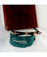 Native American Southwestern Feather Arrow Metal Leather Cuff Cinch Brac... - $32.00