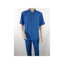 Men INSERCH 2pc Walking Leisure Suit Shirt Pants Set Short Sleeves 9356 Blue image 7