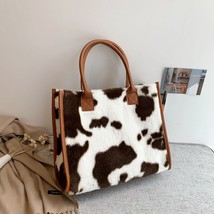 Top-Handle Bags Retro Cow Leopard Print PU Leather Plush Design Autumn Winter Fa - £19.26 GBP