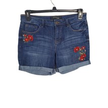 Stitch Star Denim Shorts 10 Womens Mid Rise Floral Embroidered Cuffed Me... - $18.50