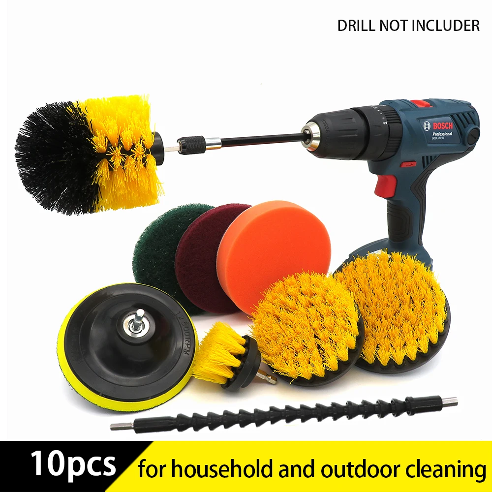 10Pcs Power Cleaning Scnylons Brush Attachment Kit with Extender for Bathroom Tu - £177.47 GBP
