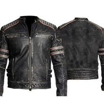 Men Biker Vintage Motorcycle Distressed Moto Black Retro Leather Jacket - FP - £79.92 GBP