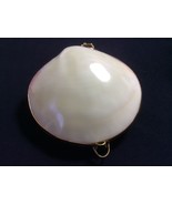White Clam Sea shell Brass Hinged Snuff Pill coin Jewely Trinket Box nat... - £18.94 GBP