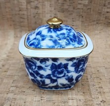 ROYAL DANUBE #1866  Calico Porcelain Sugar Dish with Lid Blue Roses Gold Rim - £55.55 GBP