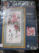 Sunset Dimensions cross stitch kit Butterfly &amp; Clematis vintage 2001 NOS - $23.15