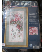 Sunset Dimensions cross stitch kit Butterfly &amp; Clematis vintage 2001 NOS - £18.21 GBP