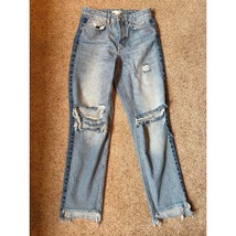 H &amp; M Vintage Style Distressed Light Wash High Waist Mom Jeans with Knee... - $28.00