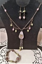 3pc chain &amp; murano style glass necklace, earrings &amp; bracelet - £23.98 GBP