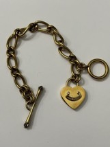Vintage Juicy Couture Gold Tone Heart Charm  Toggle Bracelet Heavy 7.5 Flaw - $23.26