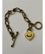 Vintage Juicy Couture Gold Tone Heart Charm  Toggle Bracelet Heavy 7.5 Flaw - £18.32 GBP