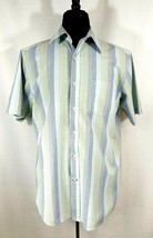 Dockers Men Medium Button Down Blend Short Sleeve Casual Shirt Blue Green Stripe - £11.64 GBP