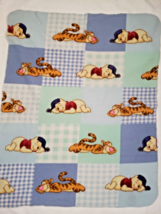 Disney Winnie The Pooh Tigger Sleeping Baby Blanket Blue Green Squares Fleecy - £17.31 GBP