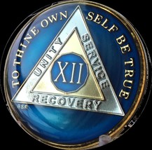 12 Year Midnight Blue AA Medallion Alcoholics Anonymous Chip Gold Tri-Pl... - $25.99