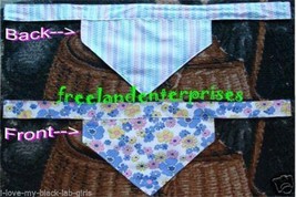 Dog Reversible Neckerchief Sleeve Blue Flowers and Pink Stripes - £8.96 GBP