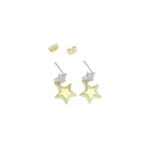 Gold Silver Dual color Five Point Star Dangle Earrings, Sku#LX665 - £4.00 GBP