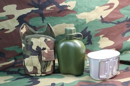 US Army Canteen Mess Kit Airborne Water Flask Bowl Cup w Bag Flyaga USA ,NEW - £30.47 GBP