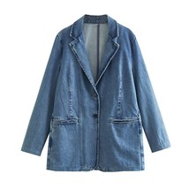 Denim Jacket For Women Jean Coat Fashion Oversized Single Button Down Jacket 202 - £155.87 GBP