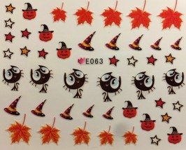 Nail Art 3D Decal Stickers Halloween Pumpkin Witch Hat Black Cat Leaves E063 - £2.70 GBP