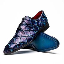 Marco Di Milano Genuine Pirarucu Exotic Lace-Up Shoes Olivieri Royal Blue image 2