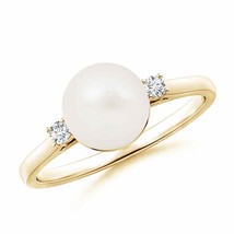 ANGARA Freshwater Pearl Ring with Diamond Accents for Women in 14K Solid Gold - £351.73 GBP