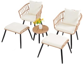 5PC Outdoor Wicker Patio Bistro Set with Ottoman - Balcony Furniture - $6,026.90 MXN