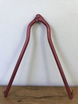 Vtg Mid Century Red Pink Aluminum Solid Metal Jar Opener w Leather Hangi... - £21.08 GBP