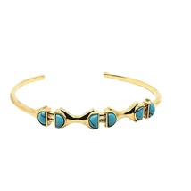 Stella &amp; Dot Turquoise Stone Cuff Gold Tone Delicate Statement Bracelet - $16.55