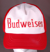 Vtg Budweiser Trucker Hat-Snap Back-Mesh-Red/White-Embroidered-USA-Beer ... - $46.74