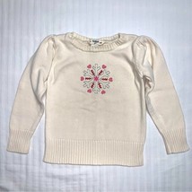 OshKosh Ivory Knit Snowflake Heart Applique Girl Pullover Puff Sleeve Sw... - $10.89