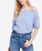 Free People Womens Small Blue Shes so Cool Off the Shoulder Linen Slub Top NEW - £15.21 GBP