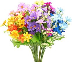 6 Bundles Outdoor Artificial Flowers for Decoration,Silk Flowers UV Resistant - £9.40 GBP