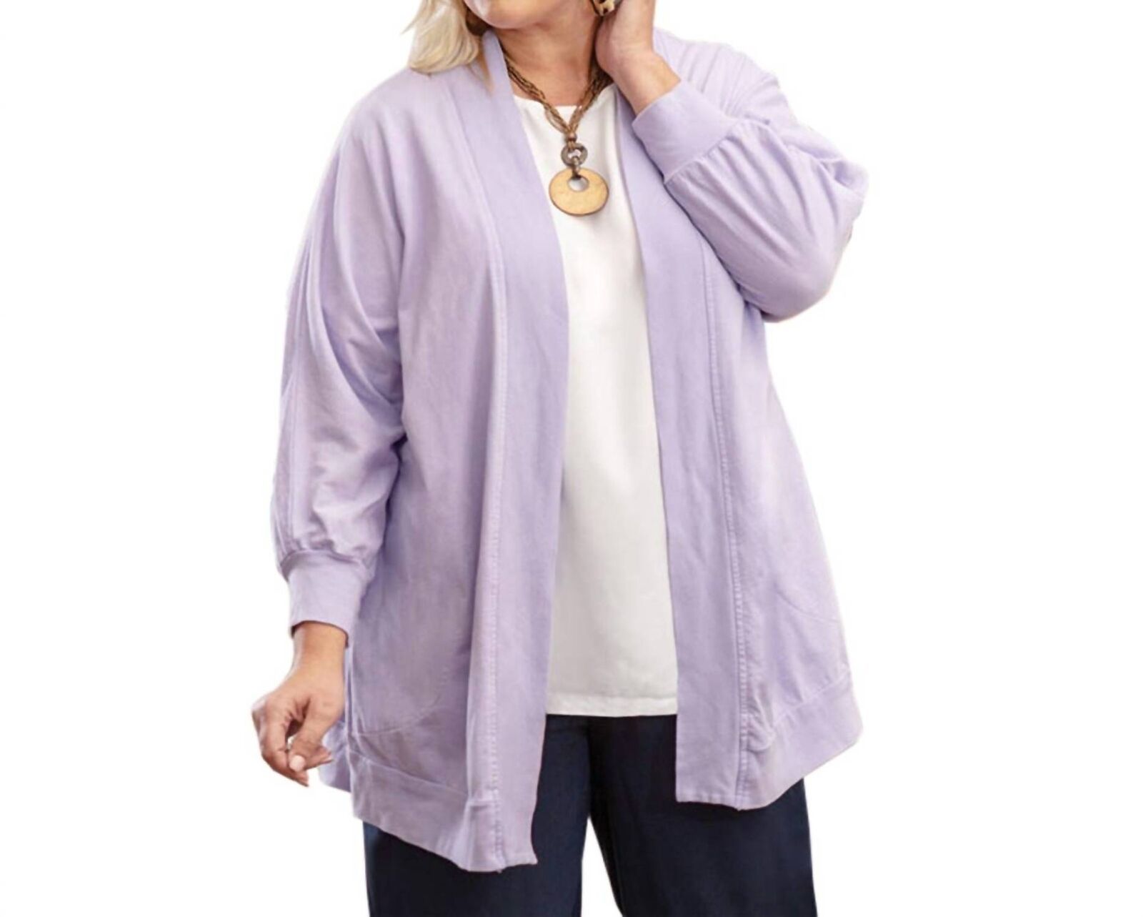 On The Plus Side becky solid long sleeve cotton knit plus size jacket in