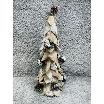 Handmade Paper Leaves Christmas Tree Snowy Tabletop Rustic Decor 17&quot; - $17.02